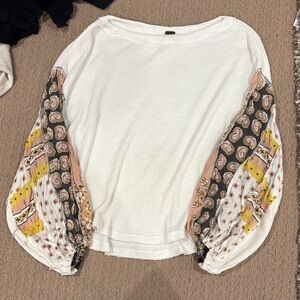 Women's White Sweater with Patterned Sleeves